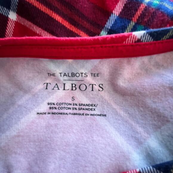 Talbots Flannel Tartan Red Plaid Long Sleeve Tee Shirt Cabincore Holiday Soft S - Picture 4 of 4